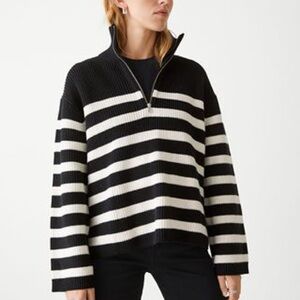 & Other Stories Oversized Striped Sweater Chunky Quarter Zip Fall